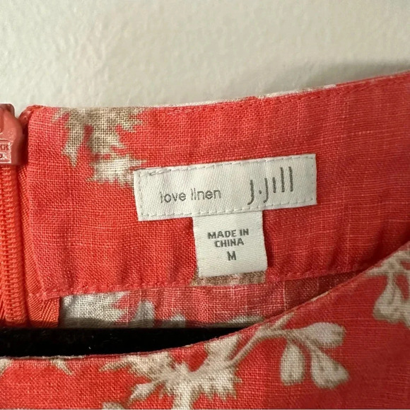 J. Jill Women's 100% Linen Floral Shift Dress in Coral with Cap Sleeves Sz M GUC - Picture 5 of 9
